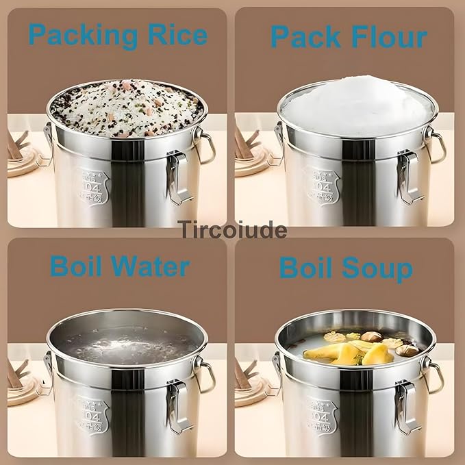 6L 1.5 gal Stainless Steel airtight Canister with Hand Airtight Lid Metal Storage Bucket, 304 Durable Food Storage Containers for Flour, Grain, Oil, Rice, Sugar Cereals Dispenser