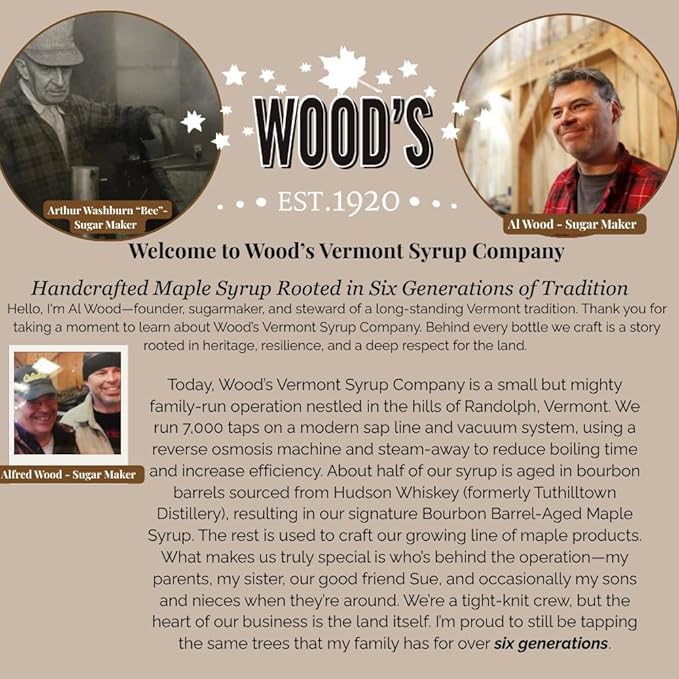 WOOD'S Blueberry Crush Maple Syrup – Small-Batch Vermont Maple Syrup Infused with Real Blueberry Flavor | All-Natural, Vegan Sweetener for Pancakes, Desserts, Cocktails & Baking | 8.45 Fl Oz (250mL)