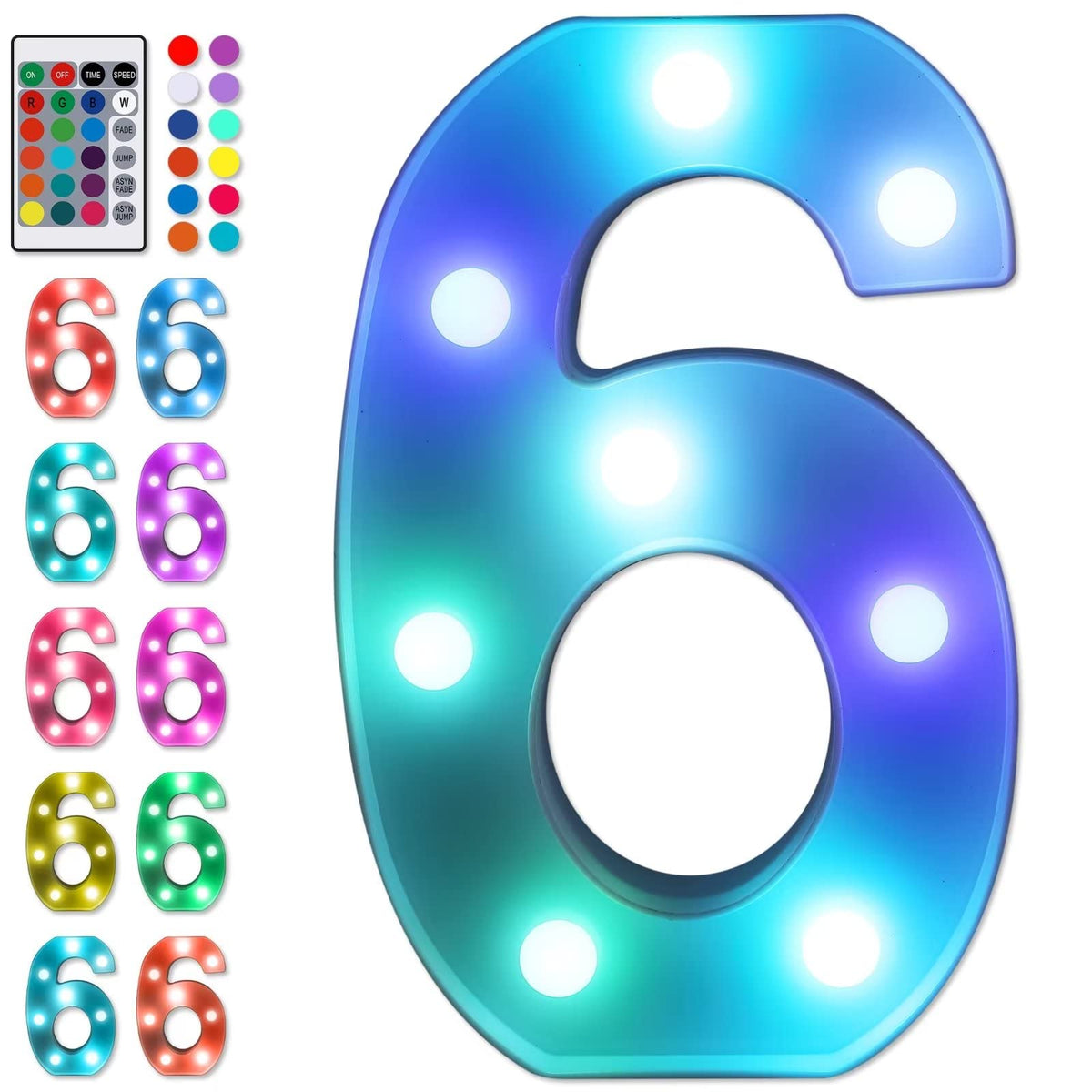Foaky Decorative Led Marquee Light Up Number, Marquee Light Up Number Sign for Night Light Wedding Birthday Party Christmas Home Bar Decoration Number(6)