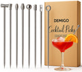 DEMIGO Cocktail Picks Set of 8, Stainless Steel Reusable Martini Picks