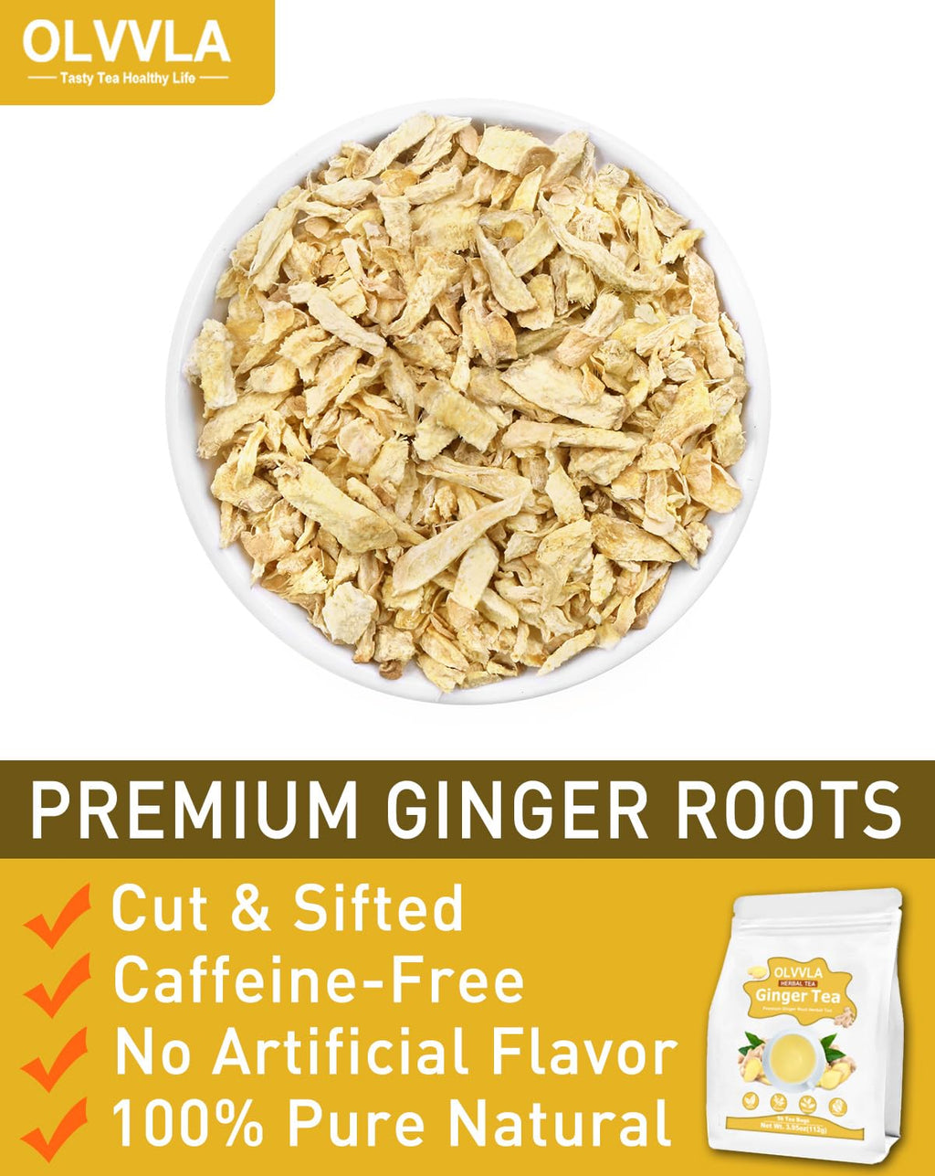 Olvvla - Ginger Tea Bags - 2g X 56 Count - Pure Natural Ginger Root