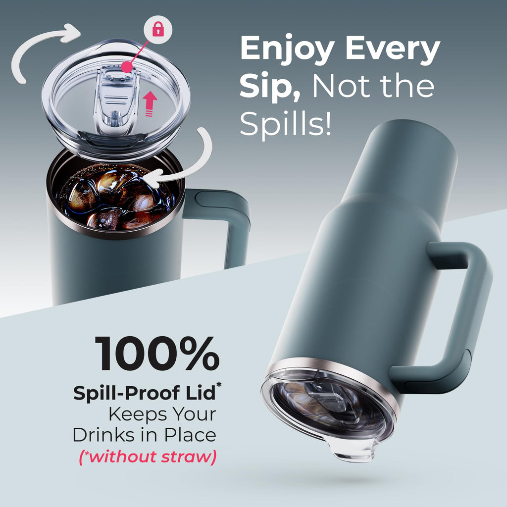 tweevo 40 oz Tumbler With Handle and Straw Made of Stainless Steel - Double Wall Vacuum Insulated Tumbler With Lid - Sweat Proof Easy Grip, BPA-Free, Dishwasher Safe Tumbler (Charcoal)