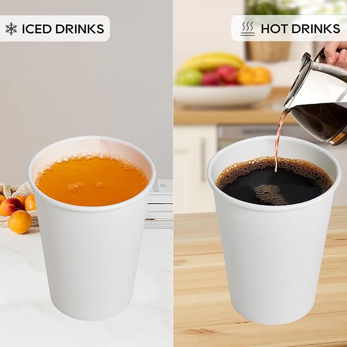 JOLLY PARTY [100 Pack] 12 oz Paper Coffee Cups, Disposable Paper Coffee Cup with Lids, Hot/Cold Beverage Drinking Cup for Water, Juice or Tea, Suitable for Home, Shops and Cafes