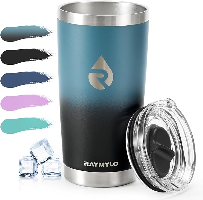 20 oz Coffee Tumbler - Insulated Stainless Steel Travel Mug for Hot/Cold, Spill Proof with BPA-Free Detachable Lid, Coffee Cup Fits Most Car holder, Includes Chic Stickers, Indigo/Black