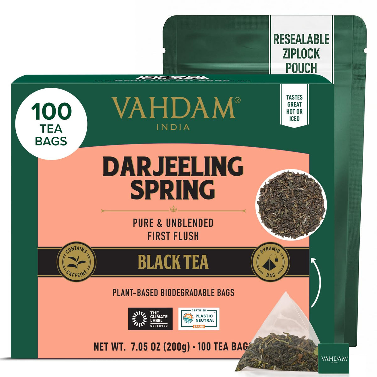 VAHDAM Earl Grey Tea Bags (100 Count)Bergamot Black Tea in Pyramid Tea Bags