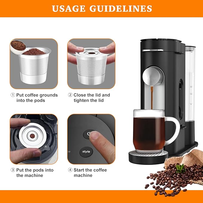 Reusable K Cups Compatible with Ninja Pods and Grounds Coffee Maker, Stainless Steel K Cup for Ninja Dual Brew CFP101 & Ninja Single-Serve PB051/PB041, Reusable Coffee Filter Pods Accessories (4 Pack)