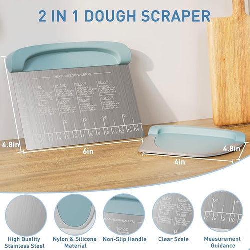 2 IN 1 Upgrade Bench Scraper, Dough Scraper, Stainless Steeel with Scale