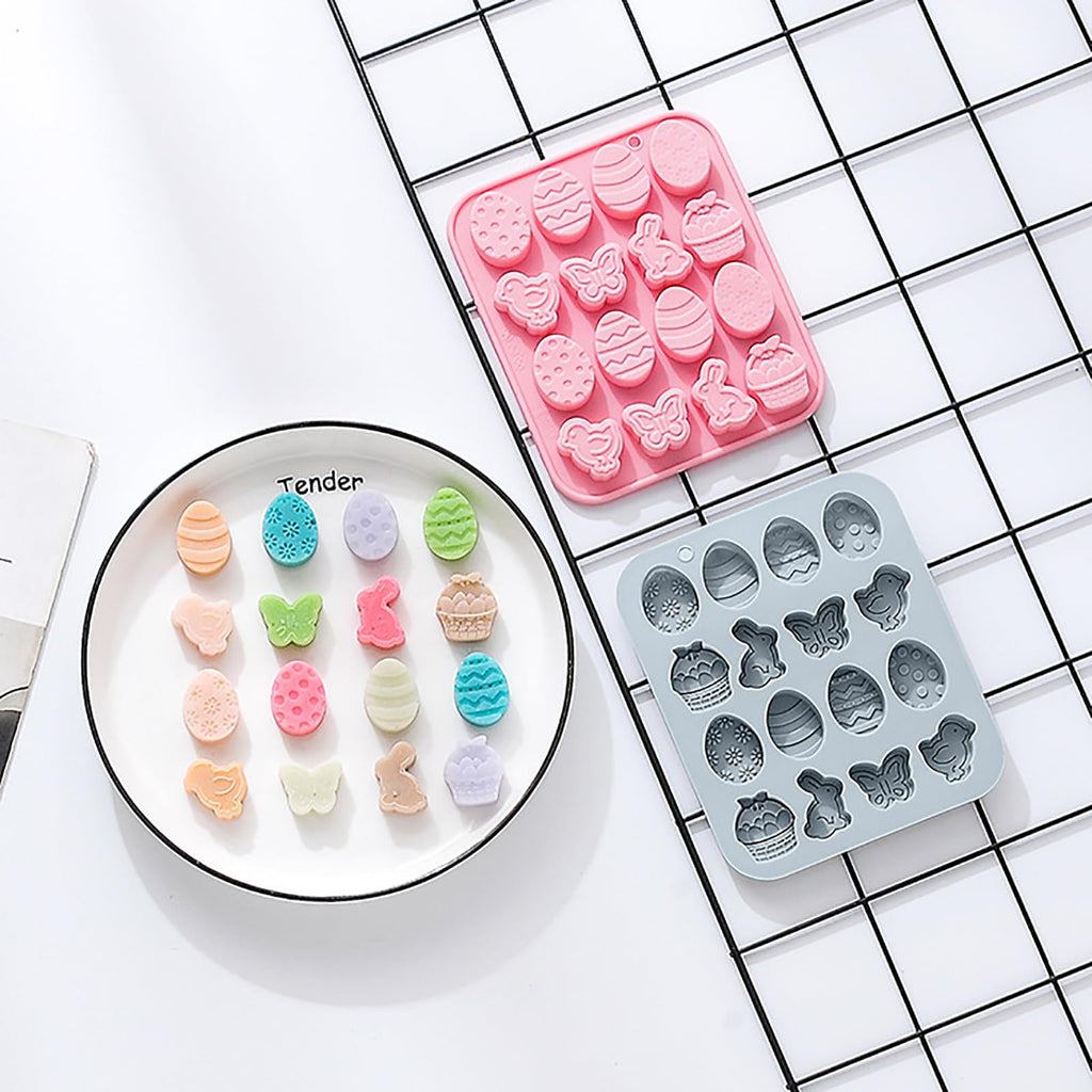 Easter Silicone Candy Molds, 16 Cavity Mini Bunny Egg Butterfly Chick Chocolate Molds Design, Baking Molds for Making Jellies, Soft Candy, Ice Cubes, Wax Melts, Soaps, Resin etc Cake Decor Set of 2