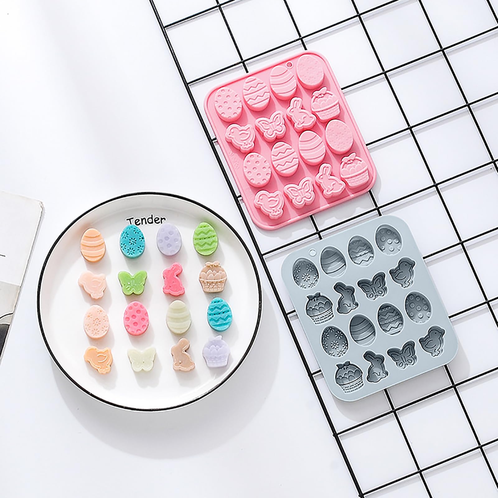 Easter Silicone Candy Molds, 16 Cavity Mini Bunny Egg Butterfly Chick Chocolate Molds Design, Baking Molds for Making Jellies, Soft Candy, Ice Cubes, Wax Melts, Soaps, Resin etc Cake Decor Set of 2