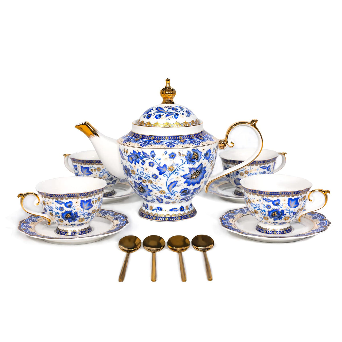 ACMLIFE Fine Bone China Tea Set, 13-Piece English Tea Set for Adults, Afternoon Tea Sets for Women Tea Party or Gift Giving, Pink and Gold