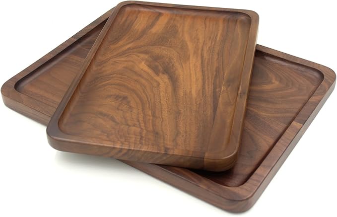 Bamber Wood Serving Tray Wooden Decorative Coffee Tea Platter Black Walnut 15.3 x 11.4 Inches