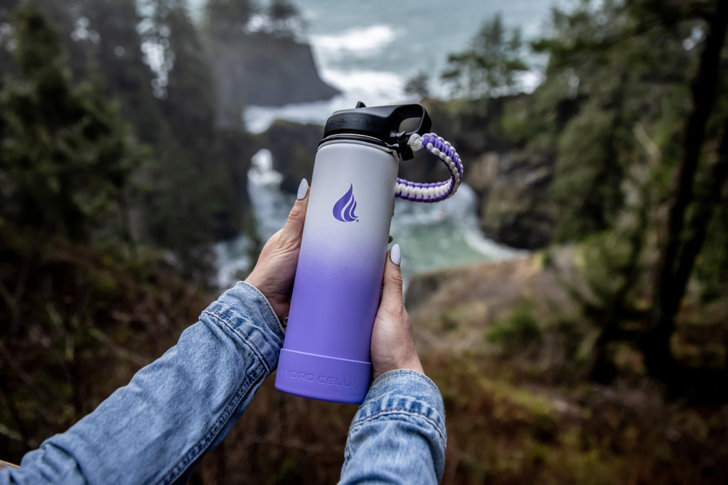 HYDRO CELL Stainless Steel Insulated Water Bottle with Straw - For Cold & Hot Drinks - Metal Vacuum Flask with Screw Cap and Modern Leakproof Sport Thermos for Adults (Lavender/White 18oz)