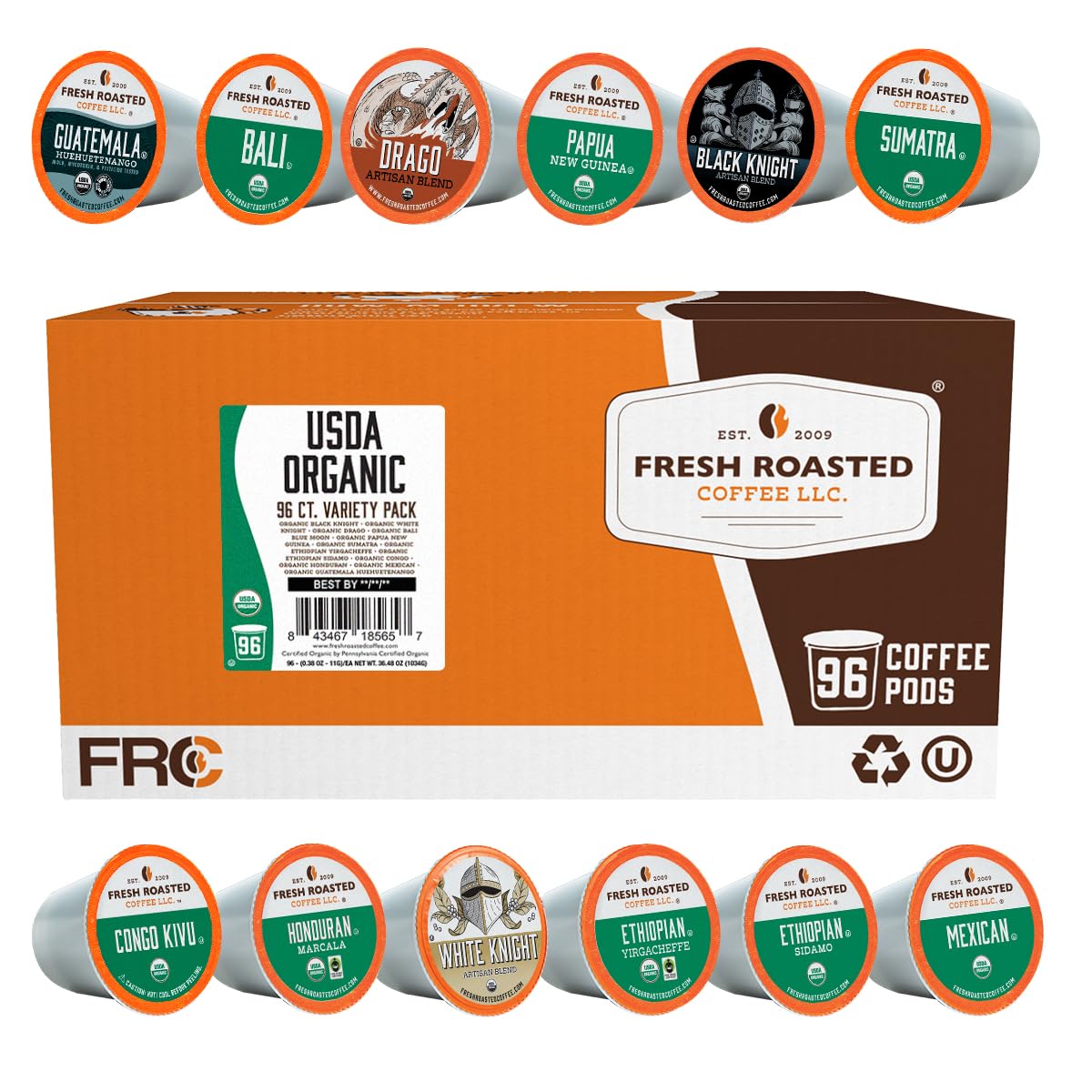 Fresh Roasted Coffee, Organic Bali Blue Moon K-Cup Pods for Keurig Brewers, Medium Roast, USDA Organic, Kosher, 24 Count (Pack of 3)