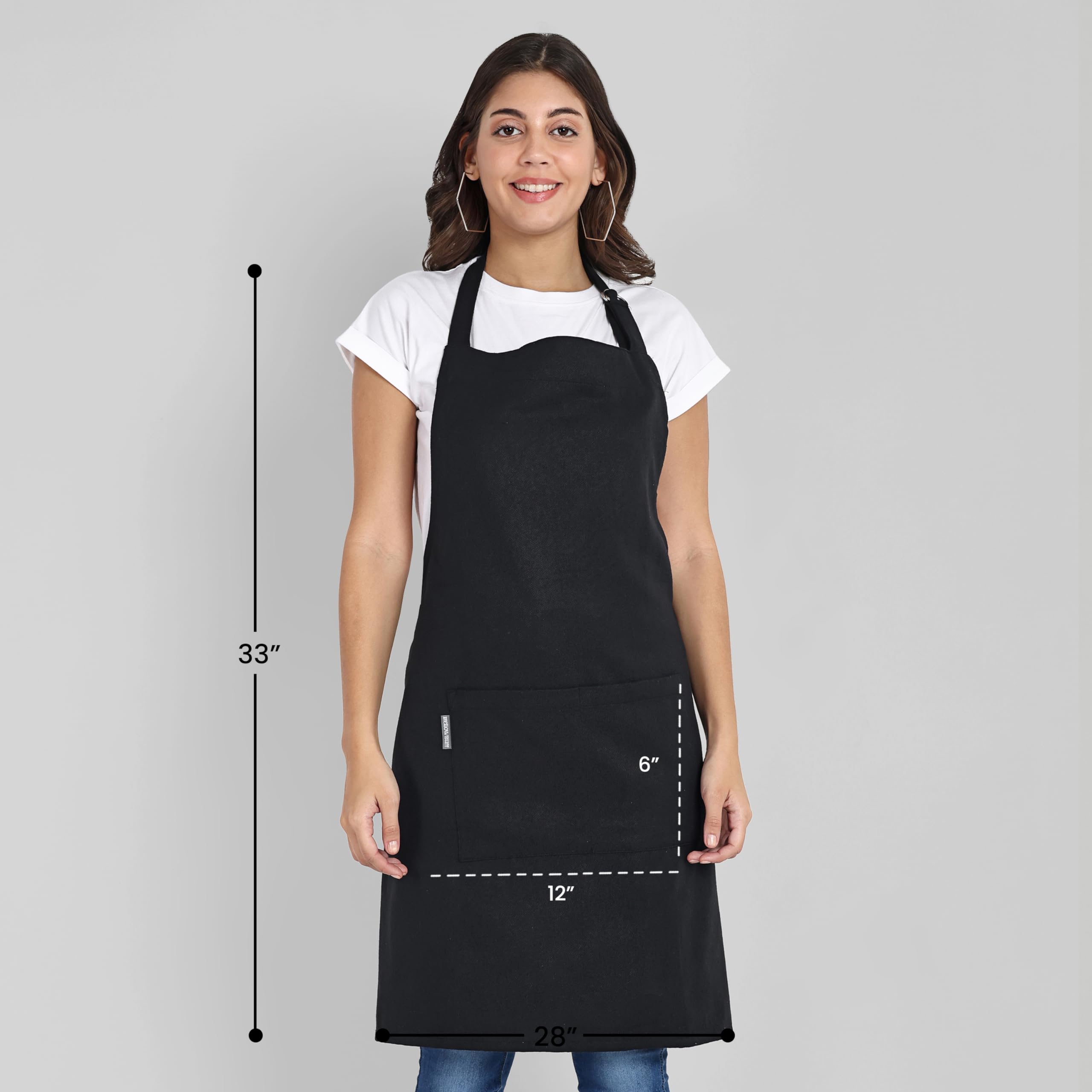 Mellow Buff Chef Aprons, Recycled Cotton Kitchen Apron with an Adjustable Neck with Long Ties, for cooking, baking (Black 1 pack)