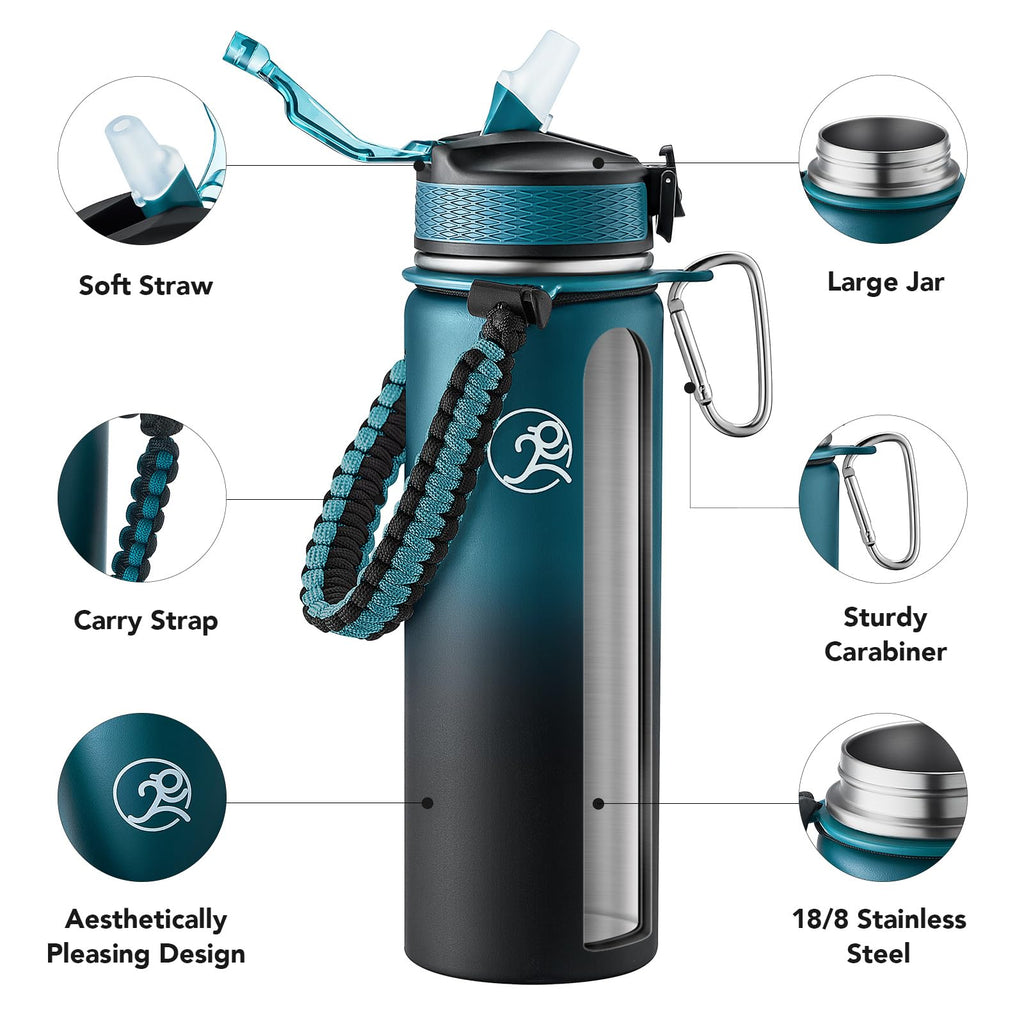 GOSWAG 24oz Insulated Stainless Steel Travel Water Bottle, 2 Lids