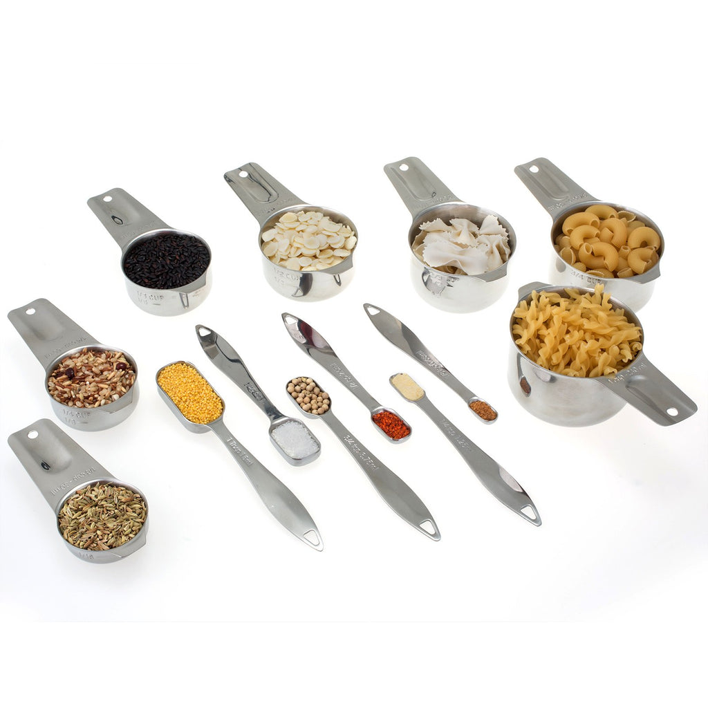 13-Piece Measuring Cups and Spoons Set, 18/8 Stainless Steel, Silver