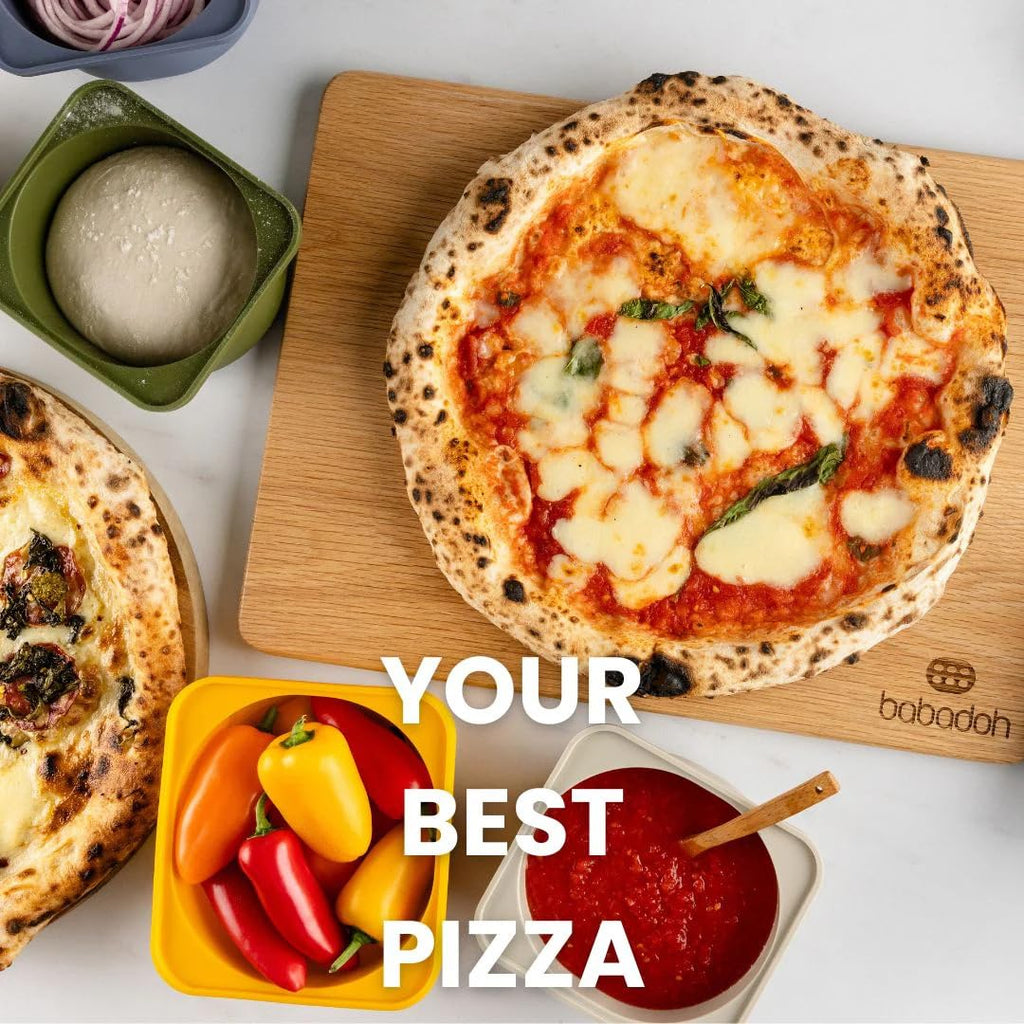 Babadoh Pizza Dough Proofing Silicone Containers with Lids | Pizza Making Accessories | The Perfect Pizza | Set of 3 | Multi Bright (1 Berry, 1 Orange, 1 Lime) | Original Size (make 12" Pizzas)