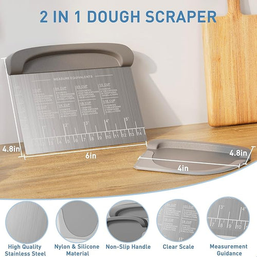 2 IN 1 Upgrade Bench Scraper, Dough Scraper, Stainless Steeel with Scale