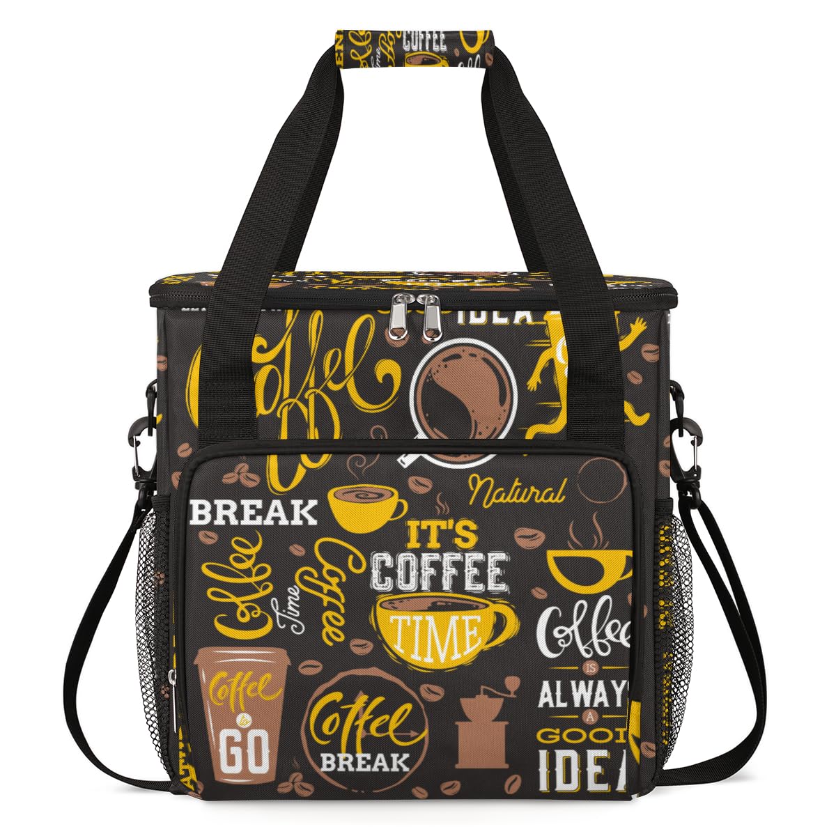 FengQuGou Yellow Coffee Break Cafe Maker Carring Bag Travel Carrying Storage Tote Compatible with Keurig K-Mini or Plus Portable Single Serve Brewer Case Pockets for K-cup Pods