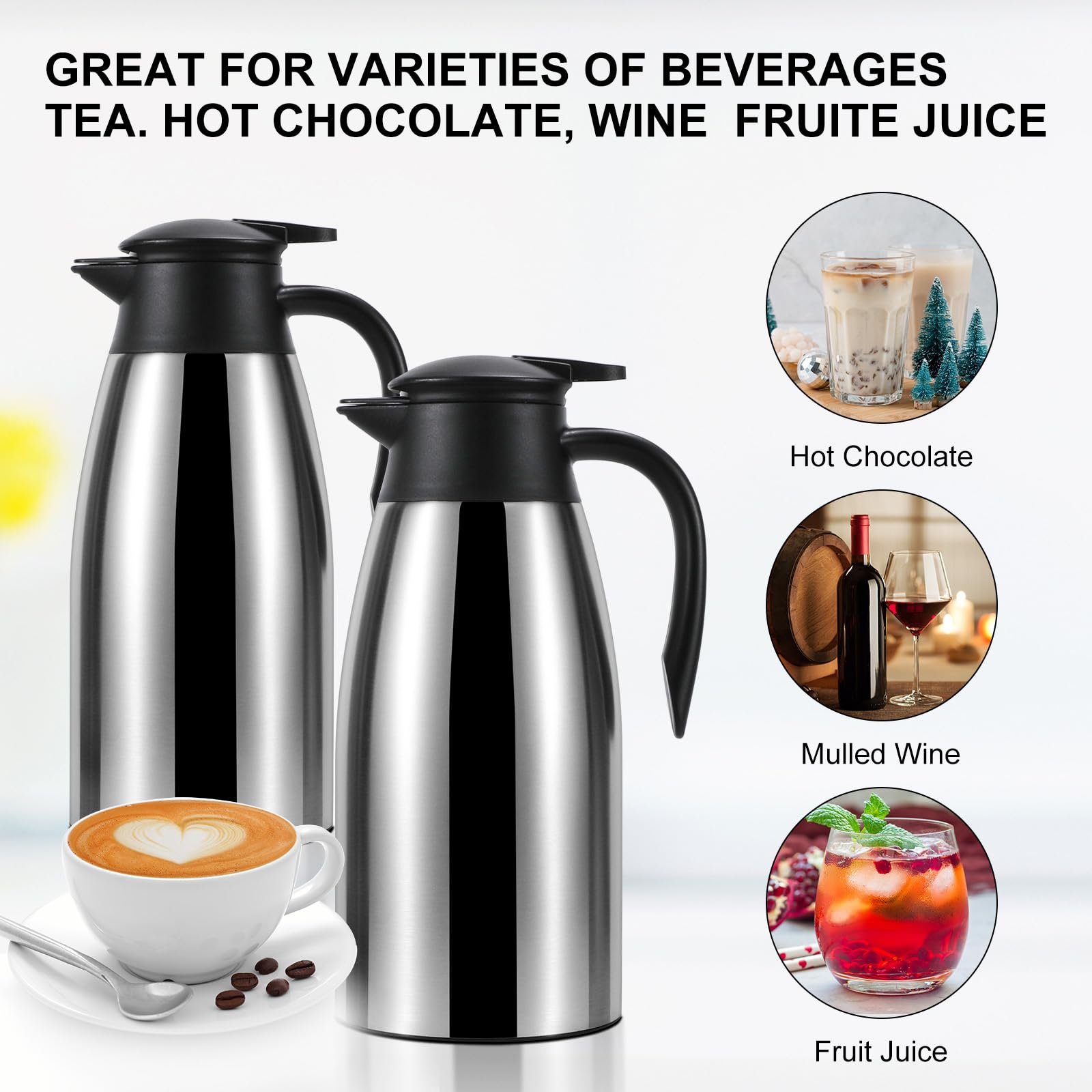 ThermoCafe 70 Oz Double Walled Vacuum Insulated Stainless Steel Carafe - Keeps Coffee & Water Hot for 12 Hours