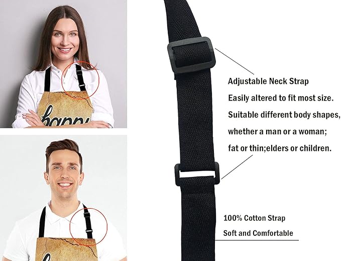 Happy Camper Apron for Women and Men, Adjustable Kitchen Chef Apron for Cooking Baking - Cute Birthday, Anniversary, Mother's Day Apron Presents for Mom Wife Girlfriend Aunt Grandma