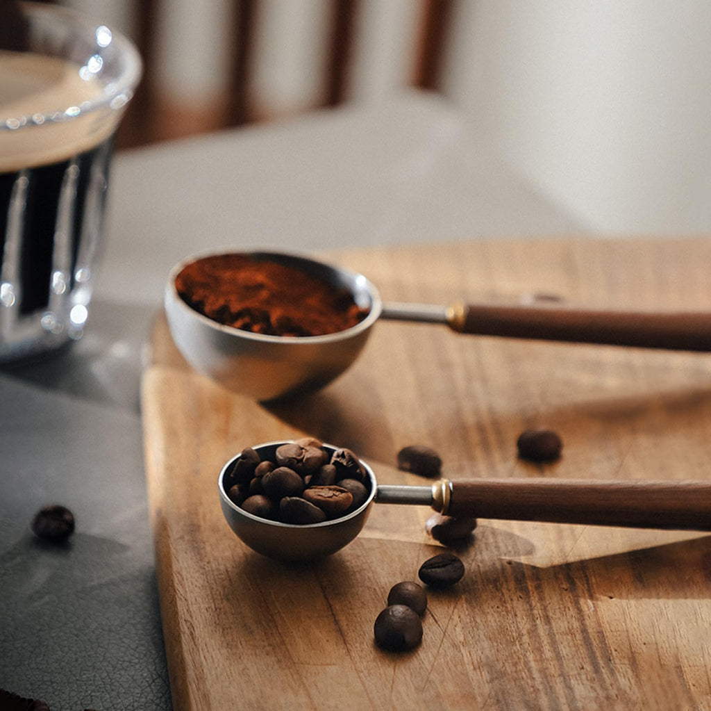 Gonzone Coffee Spoon - Vintage Walnut Wood Handle, Stainless Steel Coffee Scoop ，Stainless Steel Tea Scoopand Seasoning Spoons (1, Gold, 5g Capacity)