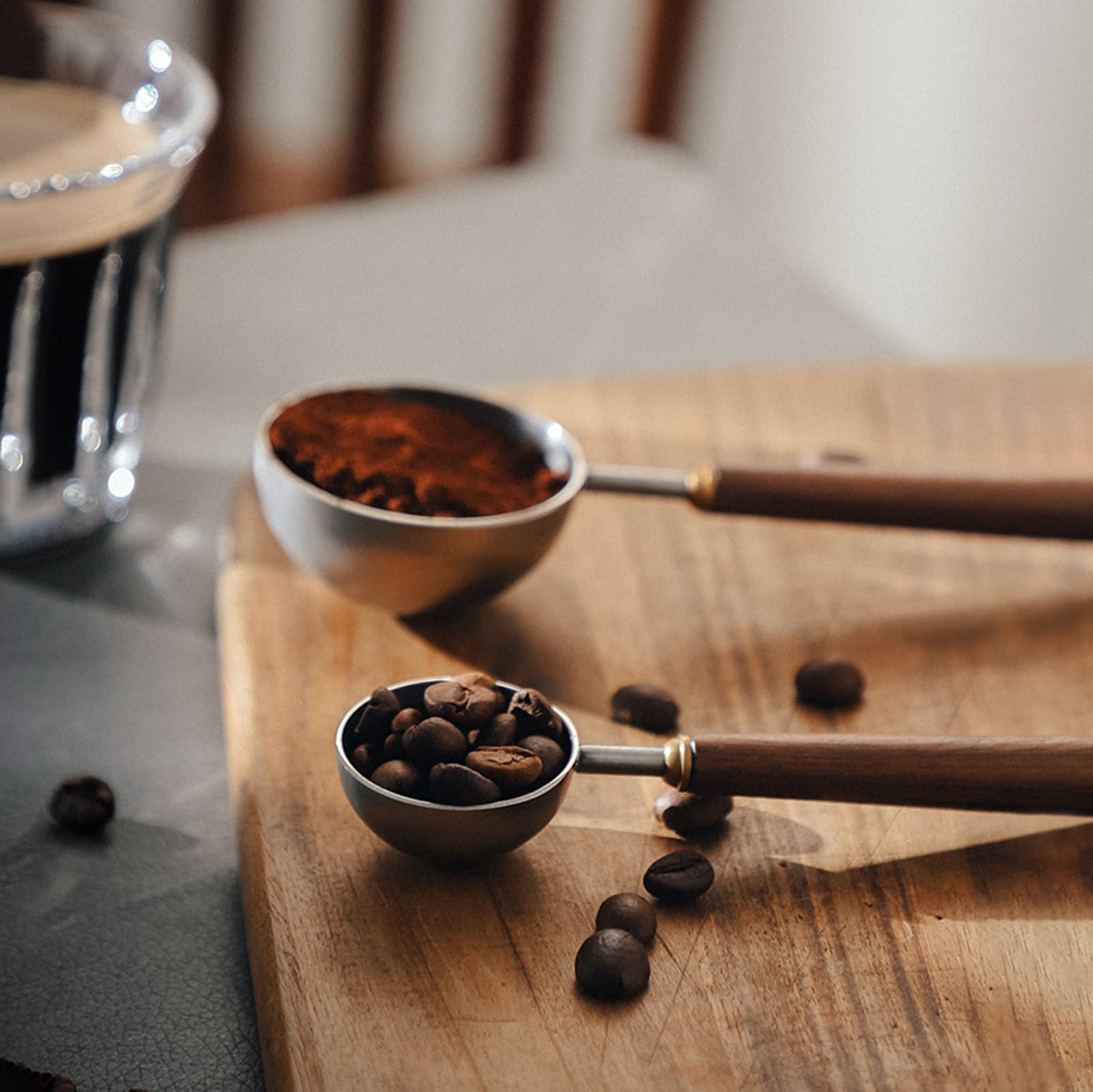 Gonzone Coffee Spoon - Vintage Walnut Wood Handle, Stainless Steel Coffee Scoop ，Stainless Steel Tea Scoopand Seasoning Spoons (1, Gold, 5g Capacity)