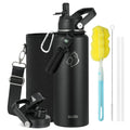 BUZIO 32 oz Water Bottle Insulated with Straw & 3 Lids (Cold for 48 Hrs)