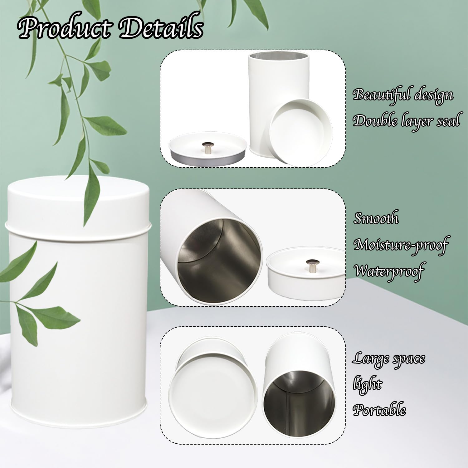 Wuqoioo Tea Canister, 6 Pack Tea Tin Loose Leaf Tea Storage Tea Tins For Loose Tea, Tea Storage Loose Leaf Metal Tea Tin Canister For Loose Tea Storage Coffee Sugar Candy Herbs And Spices (White)