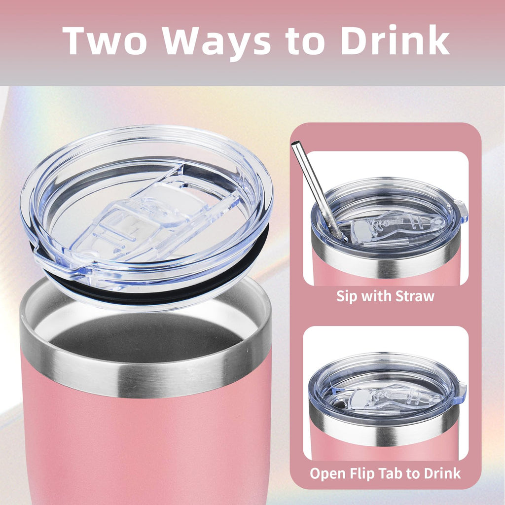 MEZMUT 20oz Insulated Tumbler with Lid Straw Travel Coffee Mug (Pink/White)