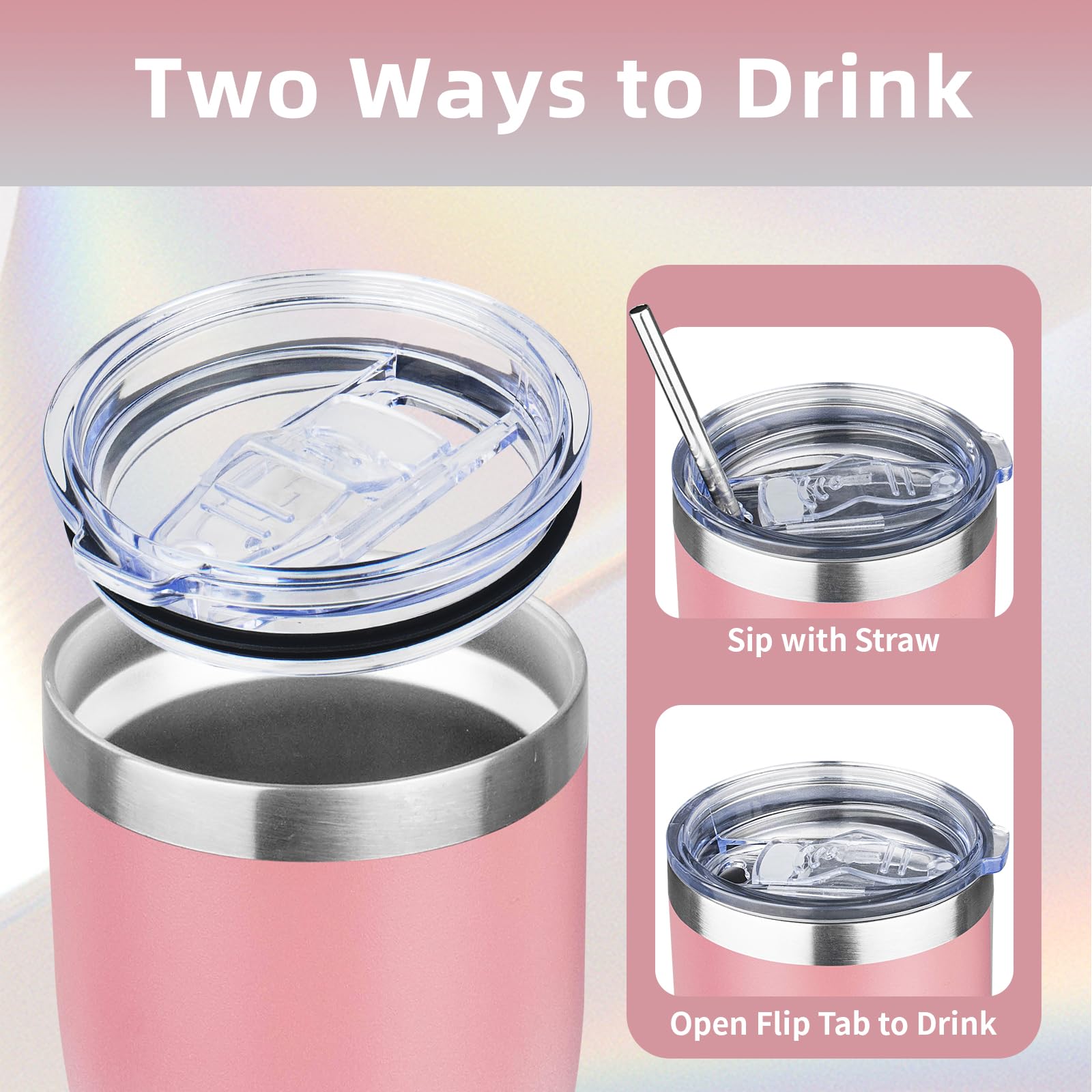 MEZMUT 20oz Insulated Tumbler with Lid Straw Travel Coffee Mug (Pink/White)