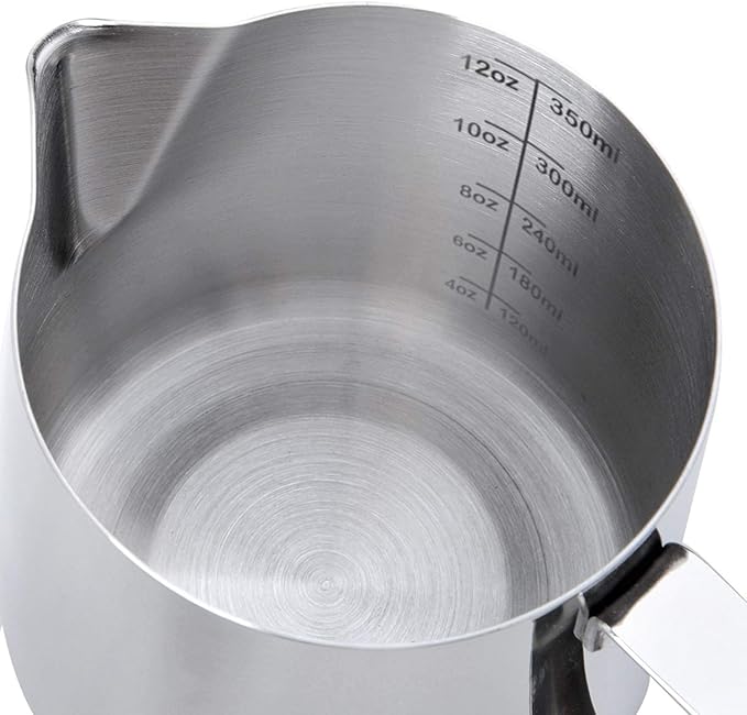 12oz Milk Frothing Pitcher, Stainless Steel Espresso Latte Cup Steaming Pitcher Creamer Cup, Milk Frother Cup Espresso Machine Accessories Barista Tools Jug for Coffee Cappuccino with Latte Art Pen
