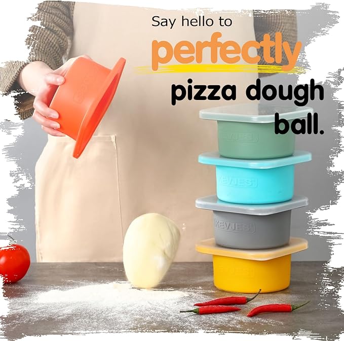 PLUS-Large 1000ml Pizza Dough Proofing Boxes for DIY Artisan Pizza, Food Grade Silicone Stackable Containers with Lids, Sturdy Reinforced Steel. Freezer, Fridge, Dishwasher Safe (3Green Plus)