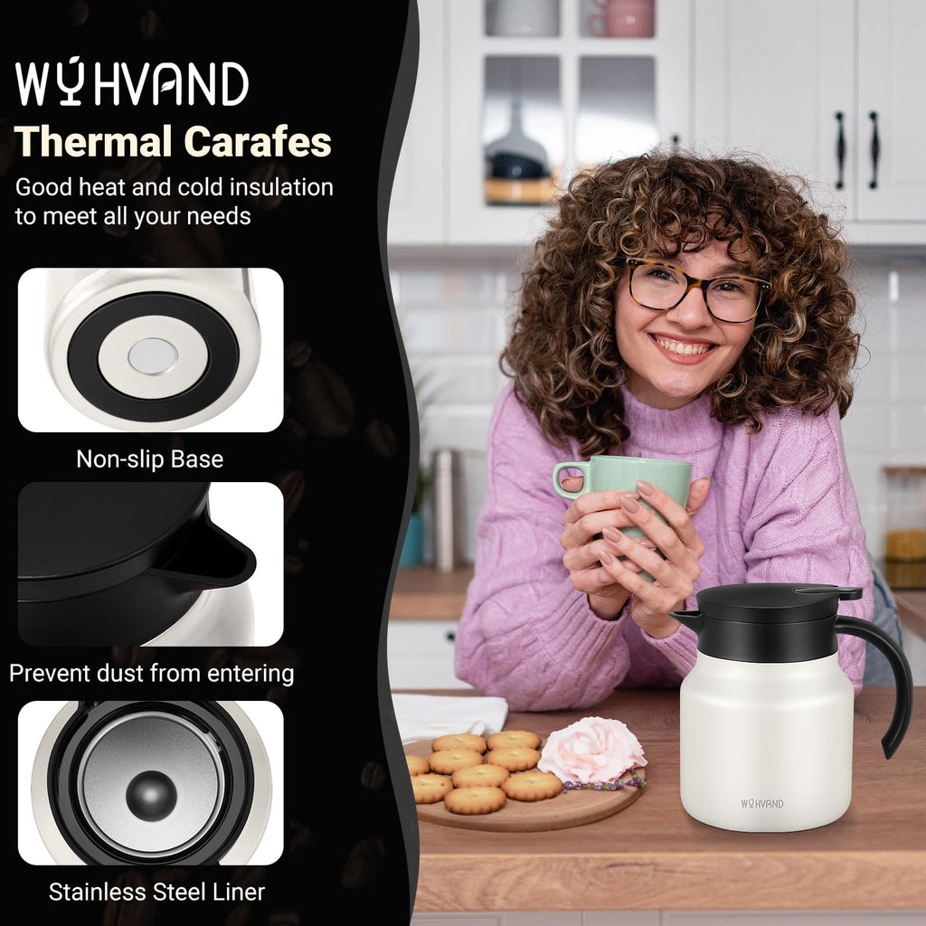 WYHVAND Small Insulated Coffee Carafe, 27 oz, Keeps Hot for 12H, Cream