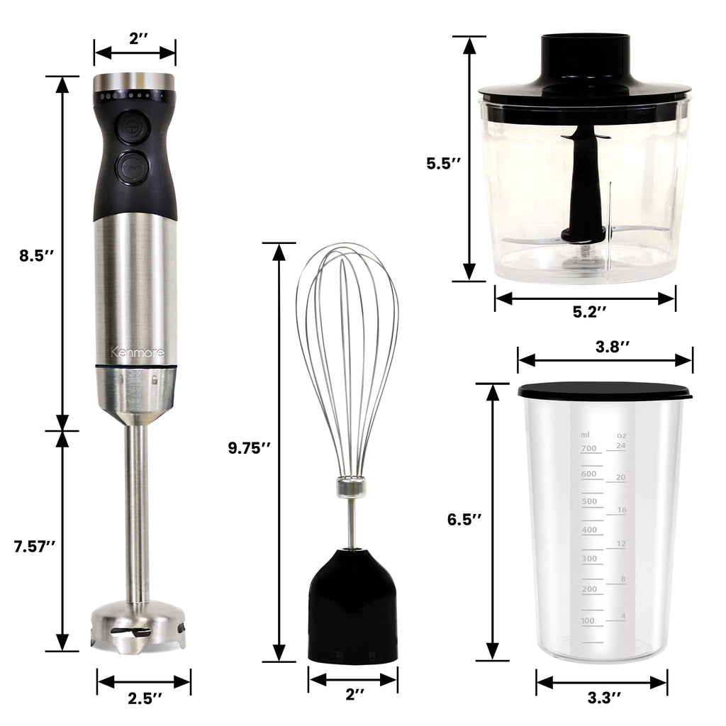 Kenmore Immersion Blender - Handheld Stick Mixer, Electric Hand Blender with Stainless Steel Shaft, Whisk, Variable Speed for Smoothies, Milkshakes, Baby Food, Puree, Batidora de Inmersión
