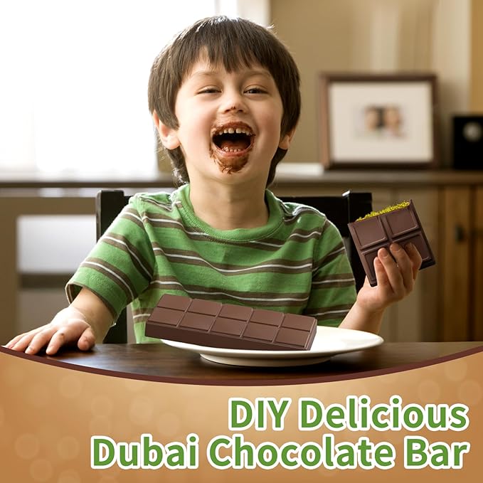 Chocolate Bar Mold,2 Pack 2 in 1 Dubai Chocolate Molds and Scraper for Stuffed Bar,Deep Large and Thick Chocolate Candy Bar Mold for Filling Knafeh Pistachio Kit