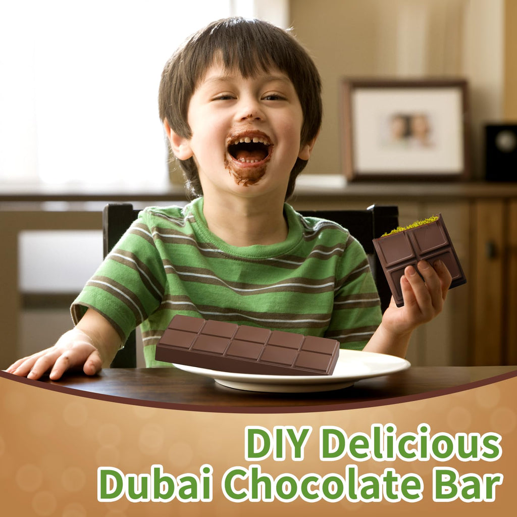 ROMINVIC Chocolate Bar Mold,2 Pack 2 in 1 Dubai Chocolate Molds and Scraper for Stuffed Bar,Deep Large and Thick Chocolate Candy Bar Mold for Filling Knafeh Pistachio Kit