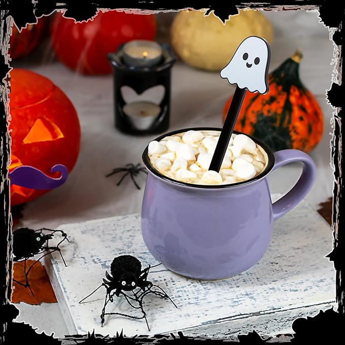 Remerry 18 Pcs Halloween Swizzle Sticks 6.7 Inches Halloween Reusable Stir Sticks Acrylic Drink Stirrers Ghost Cocktail Coffee Stirrers Bulk for Coffee Bar Cocktail Milk Party Decor(Ghost)