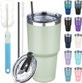 30 oz Tumbler with Lids and Straws, Stainless Steel Insulated Coffee Tumbler, Double Wall Vacuum Insulated Travel Mug Cup, Leakproof Thermal Coffee Cup for Hot and Cold Drinks (Green Tea)