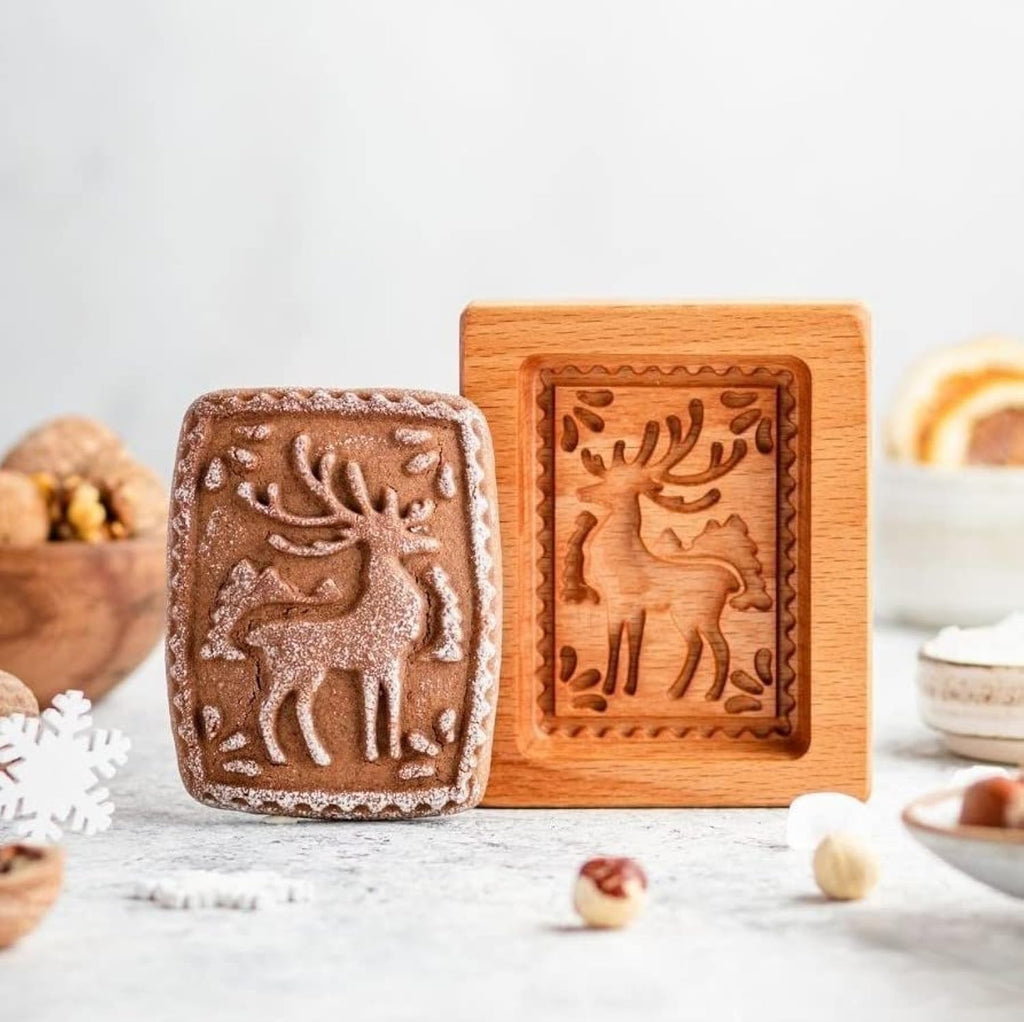 MOTEERLLU Wooden Springerle Cookie Molds for Baking, Elk