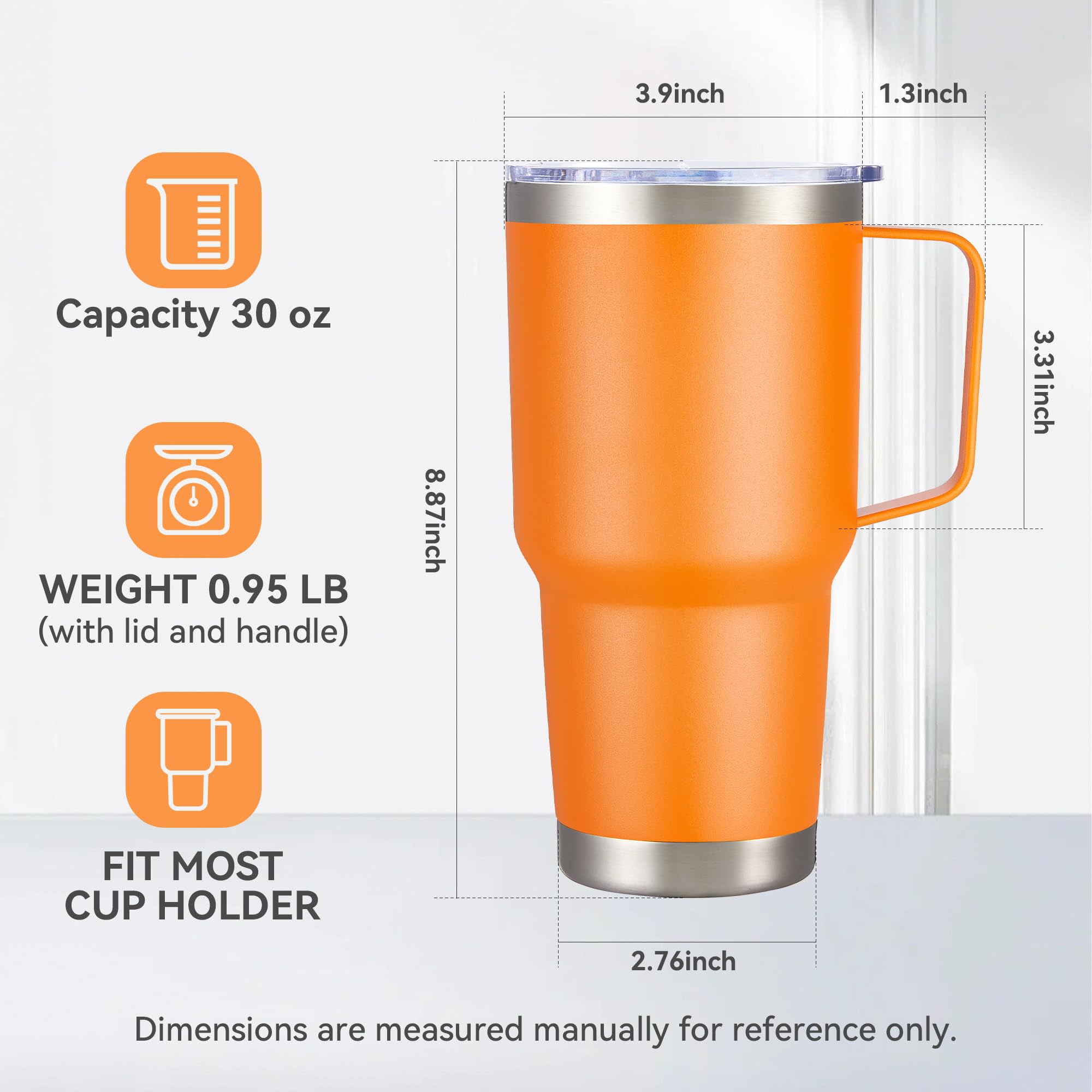 Cool Yoleb 30 oz Stainless Steel Tumblers Bulk with Handle and Lid, 4 Pack