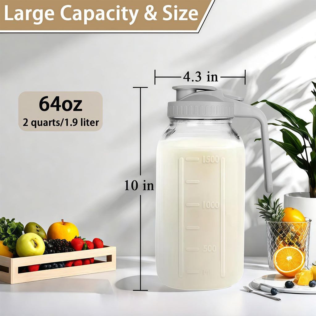 64oz (2 quart) Glass Pitcher with Lid, Mason Jar Pitcher, Glass Container