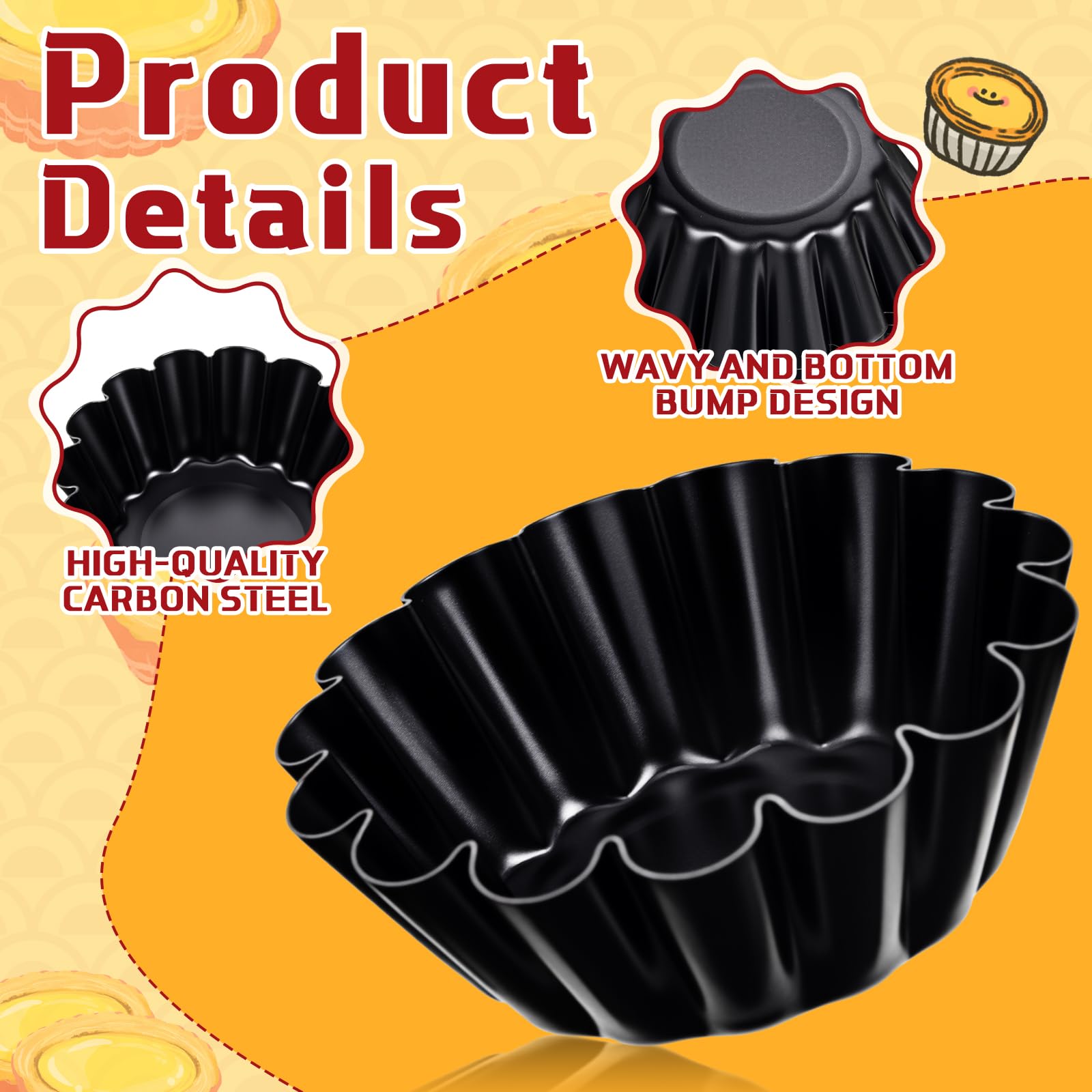 LemonRoad 16 Pcs Egg Tart Molds 2.6 Inch Non-stick Carbon Steel Tart Pans