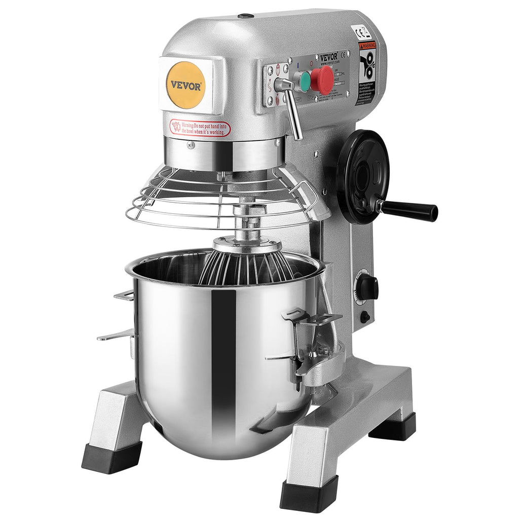 VEVOR Commercial Mixer 30Qt, Commercial Food Mixer Stainless Steel Bowl, 1100W Commercial Stand Mixer with 3 Speeds Adjustable, Dough Hook Whisk Beater Included, Perfect for Bakery Pizzeria, Silver