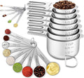 18PCS Measuring Cups and Spoons Set, Include 7 Nesting Measuring Cups, 6 Measuring Spoons and 5 Mini Spoons, Stainless Steel Metal Measuring Set, Kitchen Gadgets for Cooking & Baking