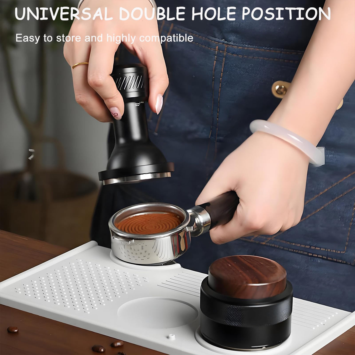 Espresso Tamping Mat with Portafilter Slot, Thick Food Grade Silicone Tamper Pad, Heat Resistant & Non-Slip Coffee Tamping Station for Home Barista