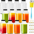 12 Pack 12oz Glass Drink Bottles with Lids, 360ml Vintage Glass Water Bottles with Caps, Reusable Juice Containers Drinking Jars for Juicing, Milk, Ginger, Kombucha, Beverages
