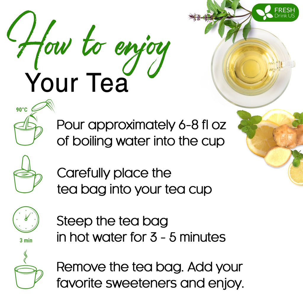 FreshDrinkUS, Premium Tulsi Peppermint Herbal Tea – 75 Bags, 100% Nature. Made with Natural Material. No Sugar, Vegan.