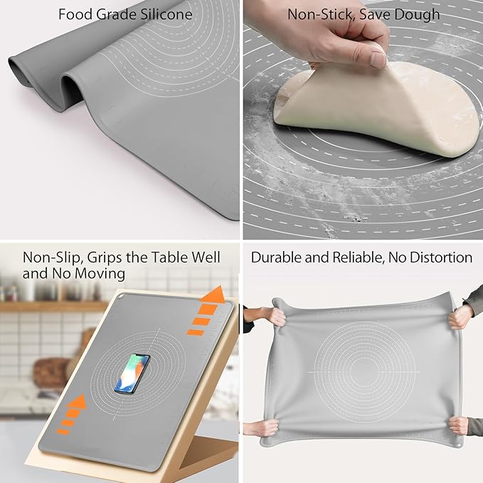 28"X20" Silicone Baking Mat Extra Large Non-stick Pastry Mat with High Edge, Dough Rolling Board for Pastry, Macarons, Pies, Bread, Cookies, Pizza, Fondant, Pasta, Food Grade Silicone Baking Supplies