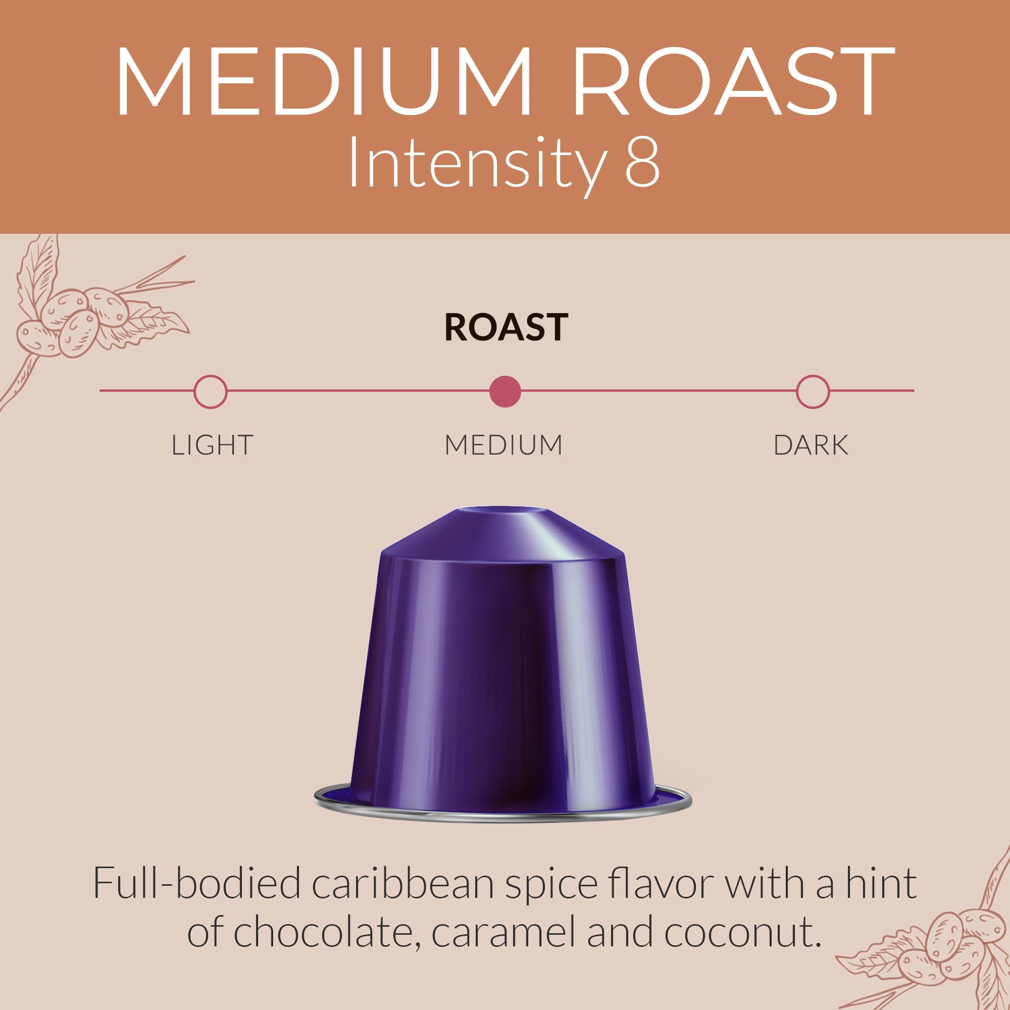 Camilla’s Heritage - Intensity 8 Caribbean Spice Flavored Espresso Coffee, Gourmet Espresso Cups, 60 Coffee Pods